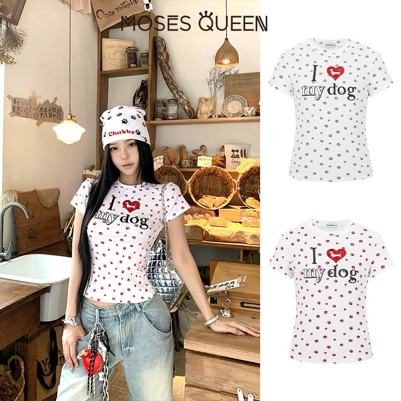 MOSESQUEEN เสื้อผ้าสูทสีขาว แขนสั้น แบบพิมพ์ สำหรับผู้หญิง ฤดูร้อน ใหม่ ตัวย่อ รูปทรงเรียบง่าย แนวเอเชียตะวันออกเฉียงใต้ ลุคเซ็กซี่ เด็กสาวสไปซ์ ผ้าฝ้ายยืดหยุ่น ใส่สบาย #63046