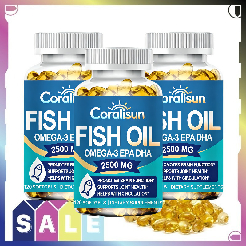 Fish Oil 2500mg capsule 3X เท่าด้วย DHA และ EPA เพื่อสนับสนุนสุขภาพหัวใจและสมอง
