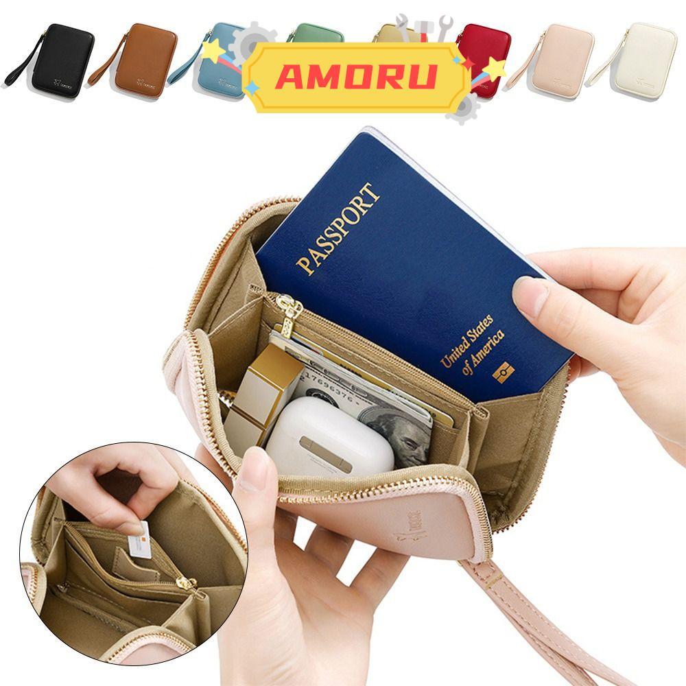 AMOR12U7 กระเป๋าสตางค์หนังสือเดินทาง,Multi-function Pu Passport Cover, Simple กันน้ําหลากสีเกราะป้อง