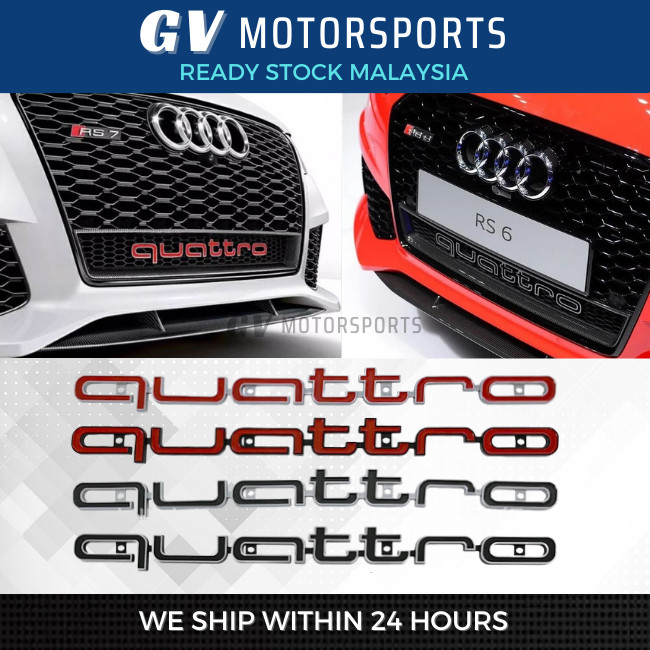 Audi Quattro Grill โลโก้ป้ายสัญลักษณ์ด้านหน้ารถ 3D ABS ด้านหน้าสําหรับ Audi A4 A5 A6 S4 S5 RS5 RS6 Q