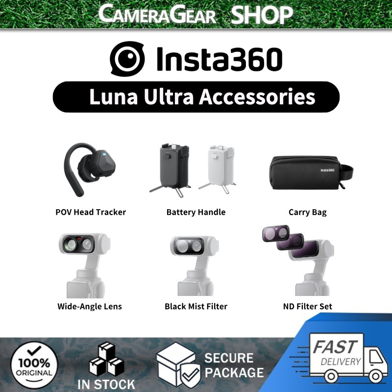 Insta360 Luna Ultra Battery Handle /POV Head Tracker/เลนส์มุมกว้าง/ชุดกรอง ND/ฝาครอบหน้าจอแบบพลิกสําหรับ Insta360 Luna Ultra