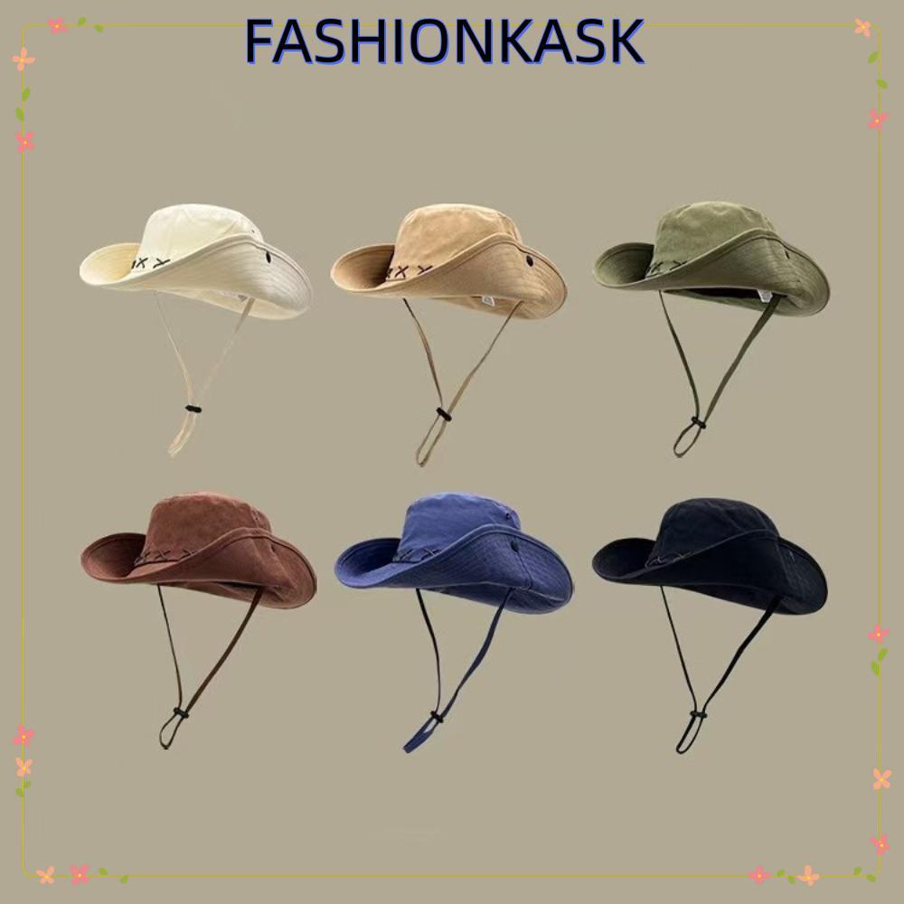 IFASHIONKA หมวกบักเก็ต, หมวกคาวบอยป้องกันรังสียูวีปีกกว้าง 10 ซม., แฟชั่นกันน้ํา Anti-Sun ปรับหมวกตกปลาฤดูร้อน