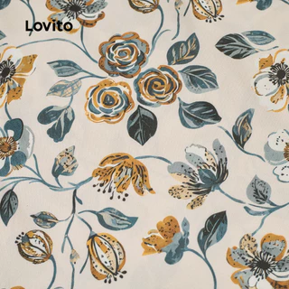 (New Arrival) Lovito เสื้อเบลาส์สไตล์โบโฮลายดอกไม้สําหรับวันหยุดพักผ่อน สไตล์ฤดูใบไม้ผลิ/ฤดูร้อนสําหรับผู้หญิง L196ED744