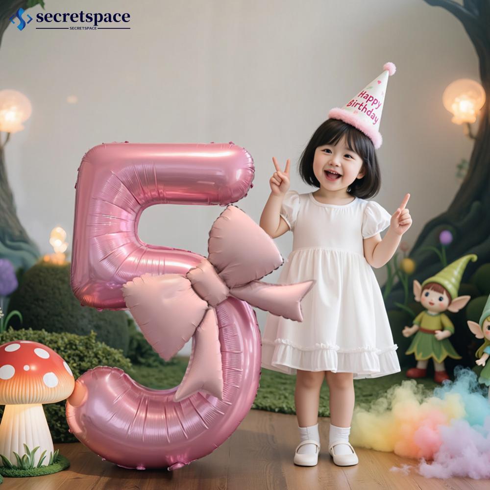 SECRETSPACE 40 นิ้วสีชมพูโบว์จํานวนฟอยล์บอลลูนวันเกิดสําหรับเด็กผู้หญิงs Party Supplies ภาพฉากหลัง O