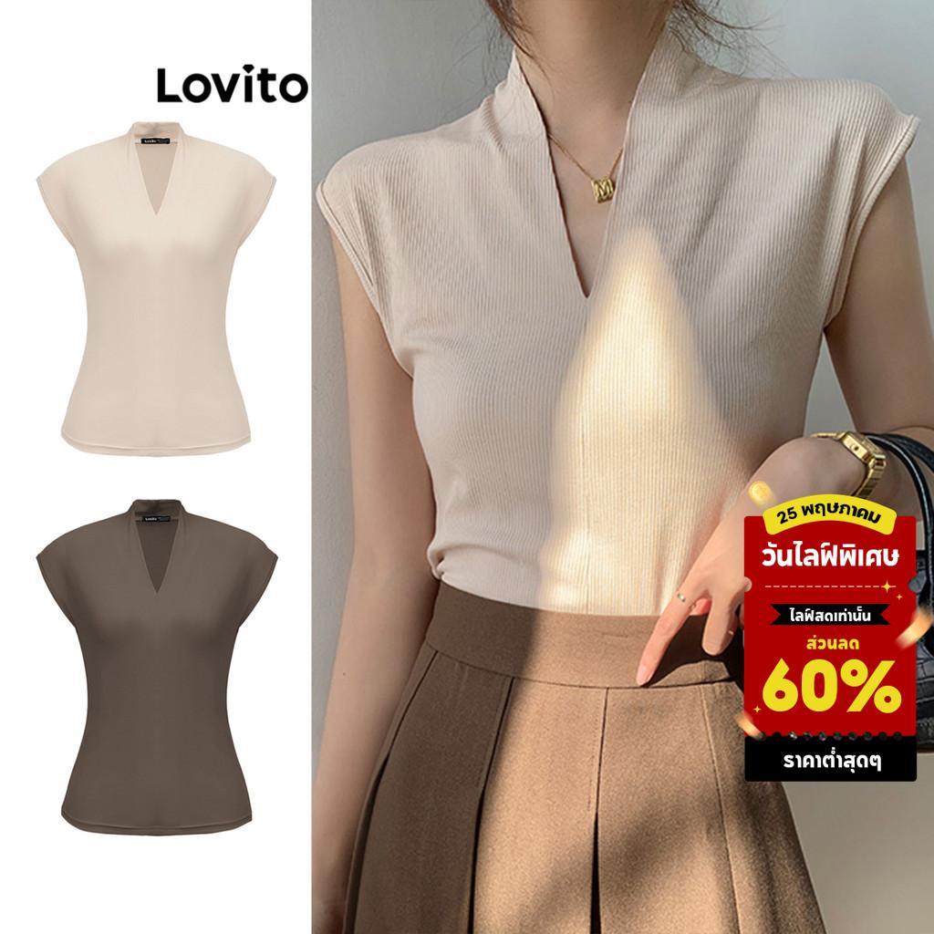 Lovito เสื้อยืดลําลองสีพื้นพื้นฐานสําหรับผู้หญิง L83EN251 (หลากสี)