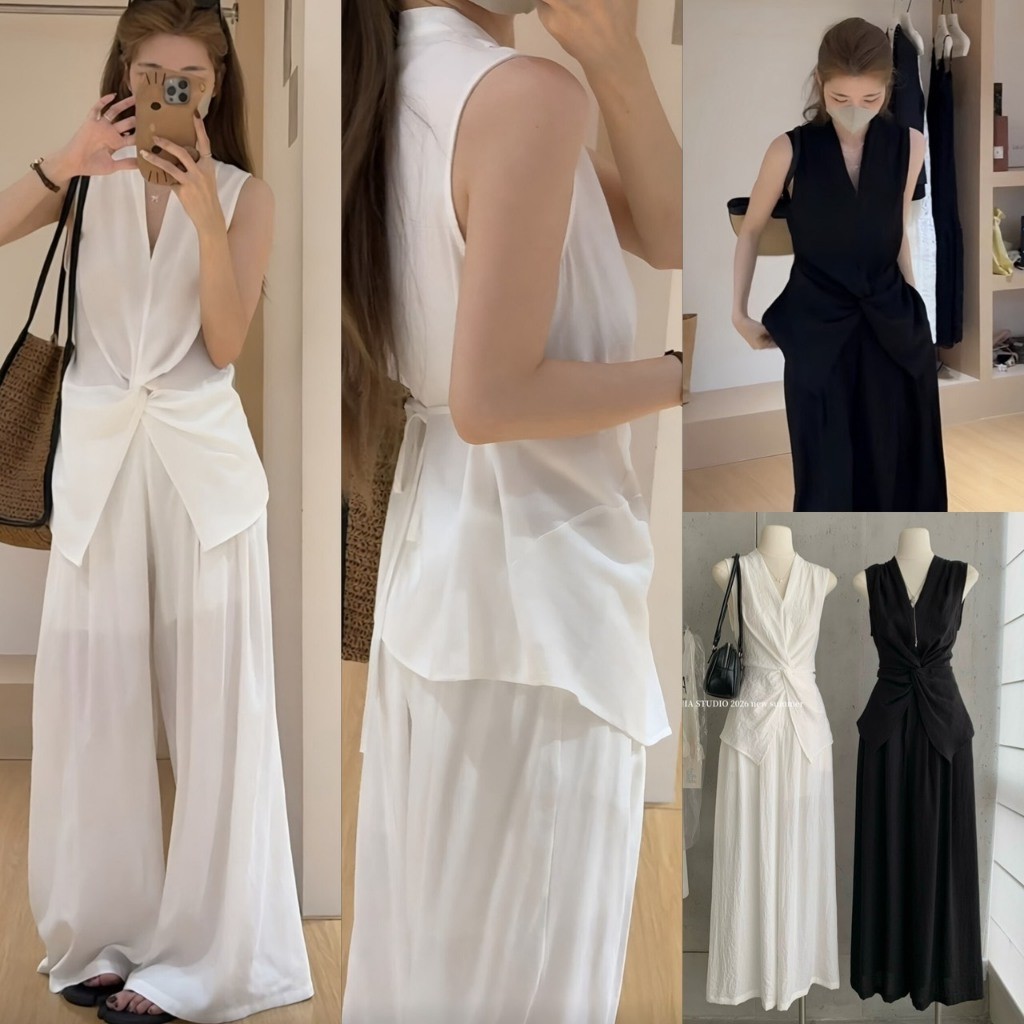❤ 🧵 🇰🇷 Y8950 เซ็ท 2 ชิ้น เสื้อแขนกุด แต่งผ้าด้านหน้า ด้านหลังแต่งเชือกมัดหลัง แฟชั่นเกาหลี TAG Yjia 🧡