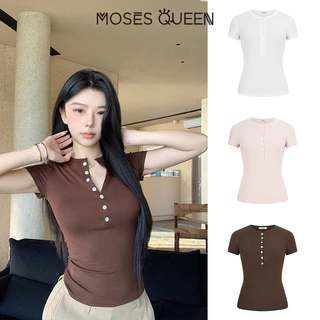 MOSESQUEEN เสื้อผ้าสตรี ที่มีแขนสั้น แบบไหล่เอว ฮังรี เน็ค ขนาดเล็ก แขนยาว ผ้าลิโอเซล เทนซ์เซล ขนแกะ ตัวช่วยให้รู้สึกบางเล็กน้อย #63415