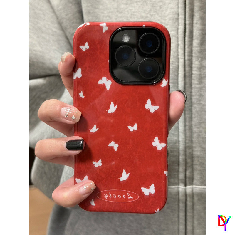สองชั้น Apple 16/17/15promax เคสโทรศัพท์ Iphone15 Feilin 14promax 2-in-1 13 ผีเสื้อสีแดง 12 ปีใหม่ 11promax