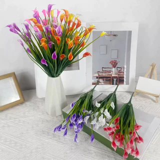 ZZ HOME01 (หลายสี) ดอกไม้ปลอม ช่อดอกลิลลี่คาลล่า ดอกไม้ประดิษฐ์สำหรับตกแต่งบ้าน ดอกไม้พลาสติกหญ้าสีเขียว