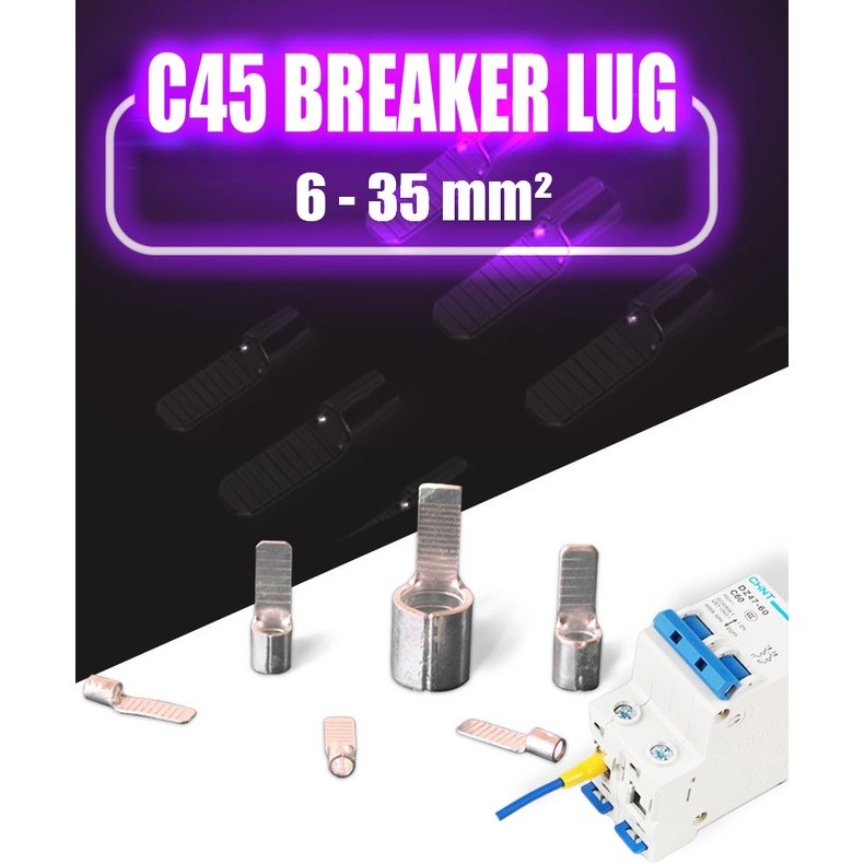 หางปลาต่อเบรกเกอร์ ทองแดง100% C45 PTBN DTLC  Pin Terminal เบอร์ 4 - 35 mm² Breaker Copper Cable Lug