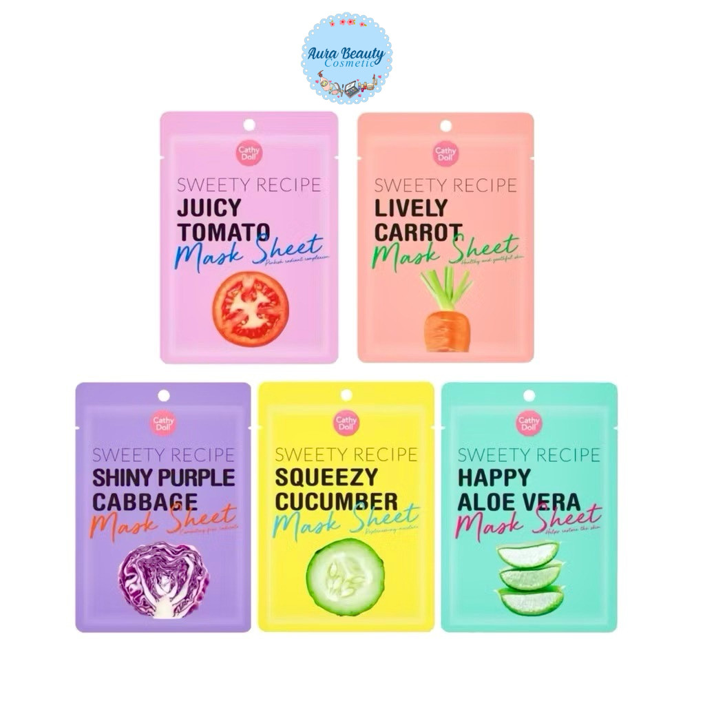 (1แผ่น) Cathy Doll Sweety Recipe Mask Sheet 25g แผ่นมาสก์หน้า มะเขือเทศ ว่านหาง แตงกวา แครอท กะหล่ำปลีม่วง