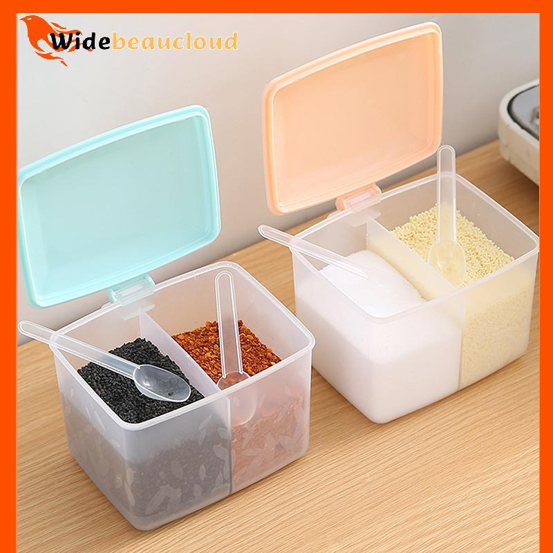 Widebeaucloud 2 กริดกล่องปรุงรสฝาปิดโปร่งใสเกลือพริกไทยขวดปรุงรสในครัวเรือนน้ําตาลเครื่องปรุงภาชนะเก็บครัว Gadgets Nice