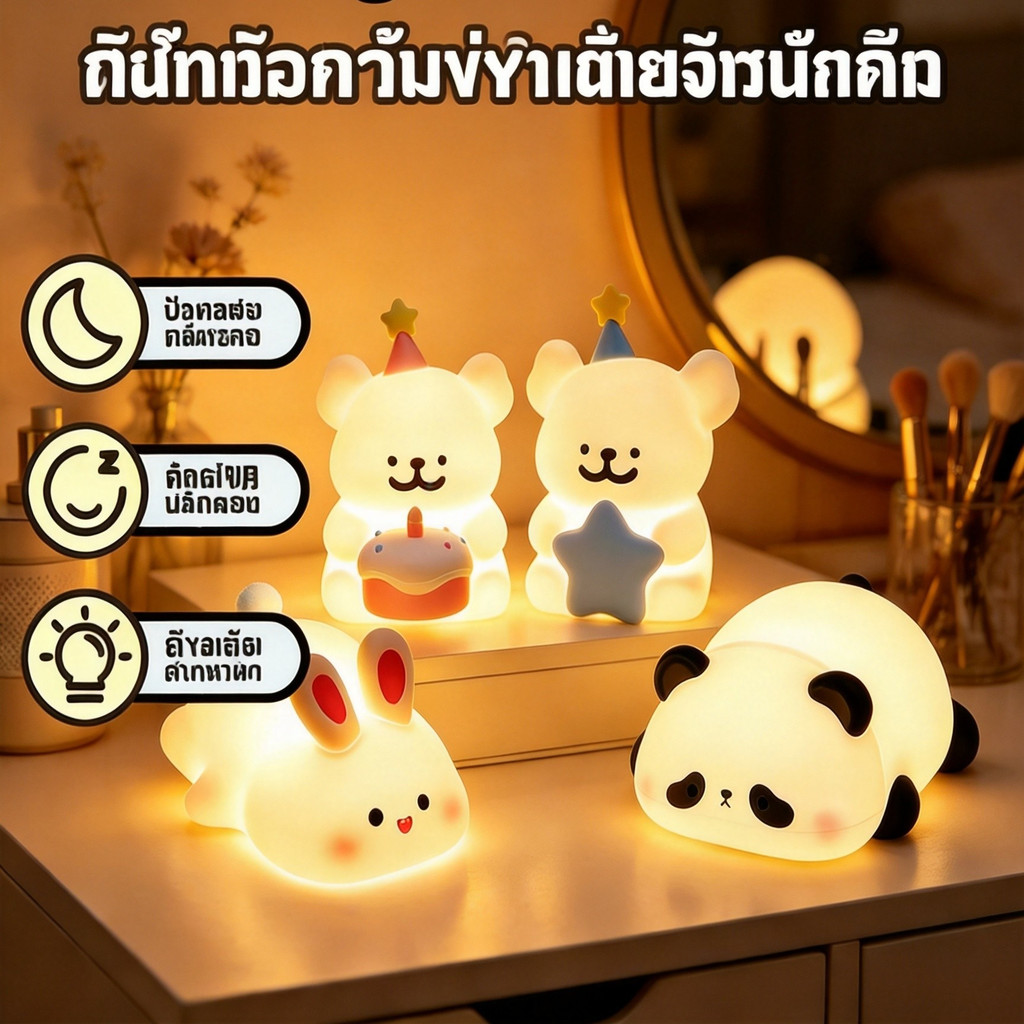 กระต่าย โคมไฟ ของขวัญวันวาเลนไทน์ โคมไฟตั้งโต๊ะขนาดเล็ก ของขวัญนักเรียน