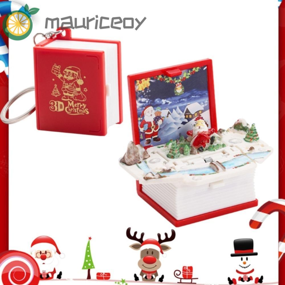 MAURICEOYA 3D Mini Fold Book พวงกุญแจ, พลาสติก 3D Christmas Santa Fold Book, แฟชั่นการศึกษาวิทยาศาสต