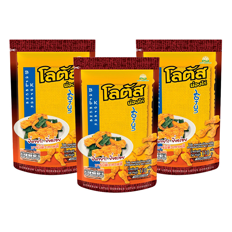 โลตัส ขนมน่องไก่ BBQ เกาหลี 110 ก. x 3 (LOTUS Biscuit Stick BBQ Korean 110 g x 3)