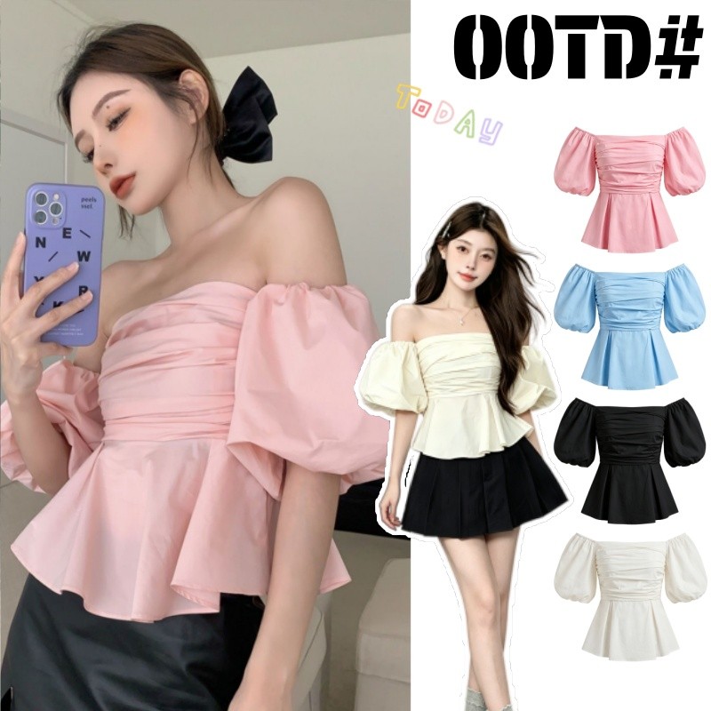 STR พร้อมส่ง🔥🫦เสื้อเปิดไหล่ เสื้อครอปแขนพอง เสื้อยืดผู้หญิง sexy lady เรียบหรู เริ่ดเสื้อเปิดไหล่ สาวฮอต แฟชั่นเซ็กซี่