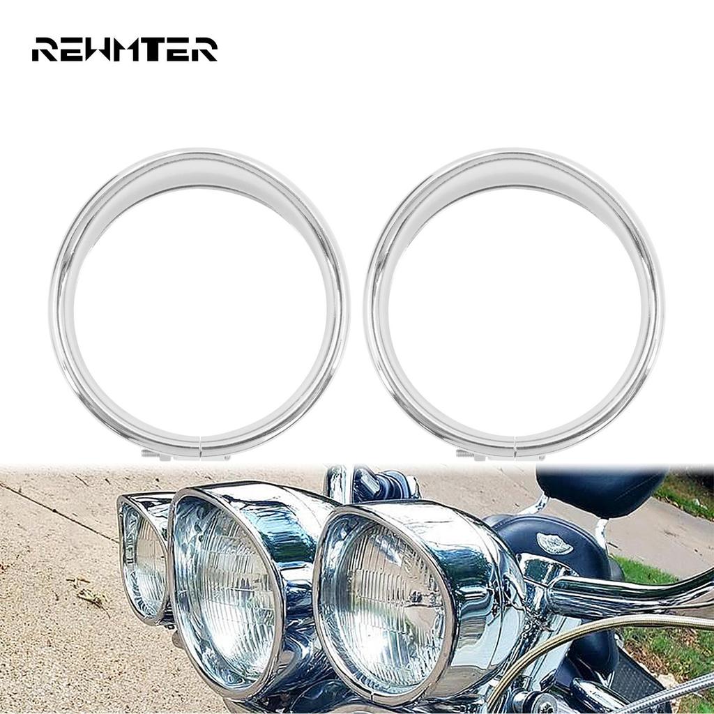 รถจักรยานยนต์ 2 ชิ้น 4.5" Visor สไตล์เสริมโคมไฟ Trim แหวนสําหรับ Harley สําหรับ Touring Dyna Softail