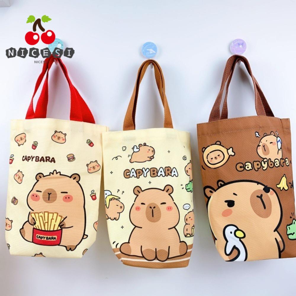 NICESI กระเป๋าแขนถ้วย, ฝาครอบขวดน้ํา Capybara การ์ตูนกันรอยขีดข่วน, ขวดน้ําผ้าใบแบบพกพา Carrier Bag อุปกรณ์เสริมขวดน้ํา