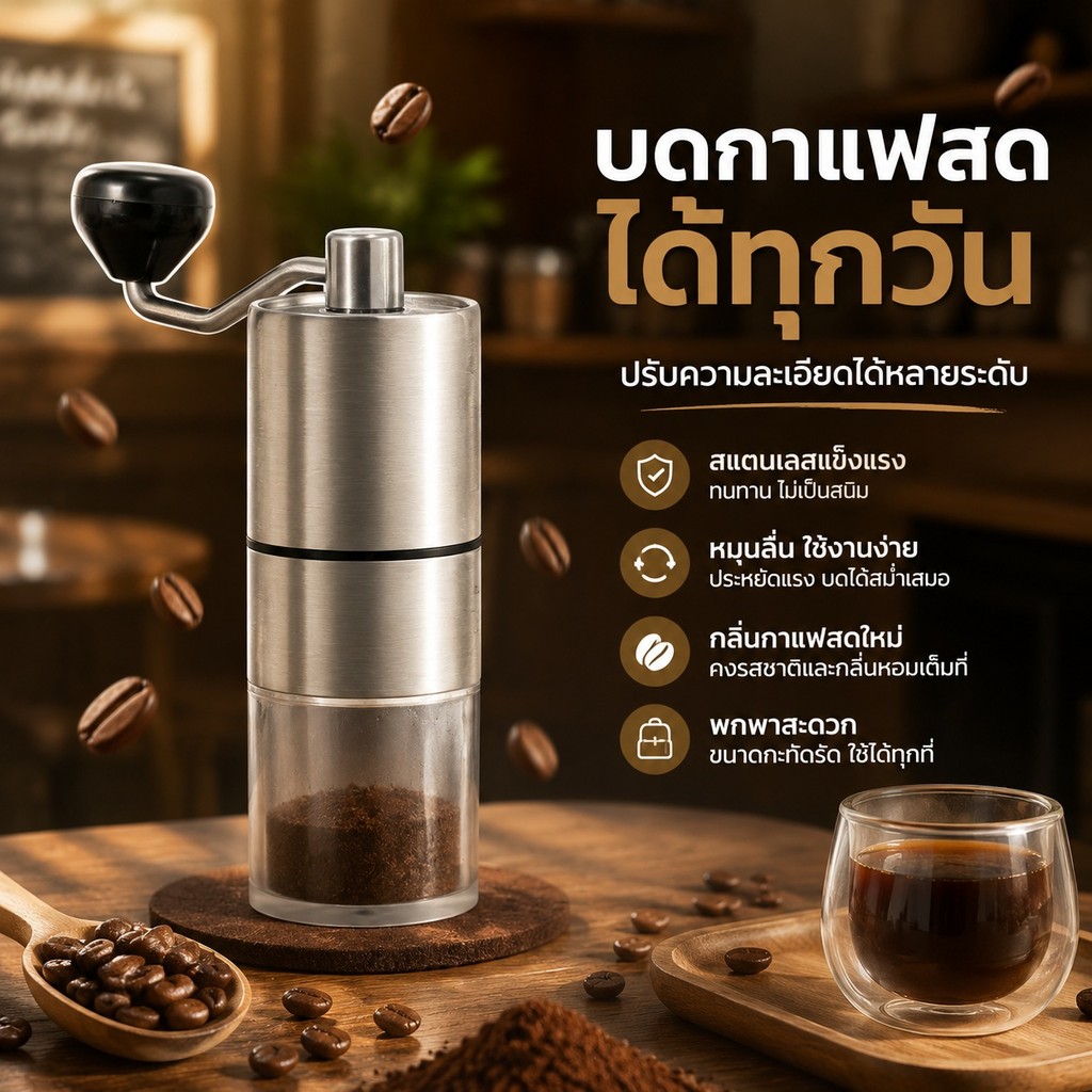 ☕เครื่องบดกาแฟ 5 ระดับปรับความละเอียด ⚙️ ละเอียดตามต้องการ✨ S00238
