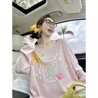 ผ้าระบายอากาศเย็น M-3XLเสื้อยาวแขนกันแดดลายกราฟฟิคคอปาด ผ้าเบา ระบายอากาศดี สำหรับฤดูฝนไทยชุดลำลองเสื้อผ้าสาวสบายๆทุกวัน