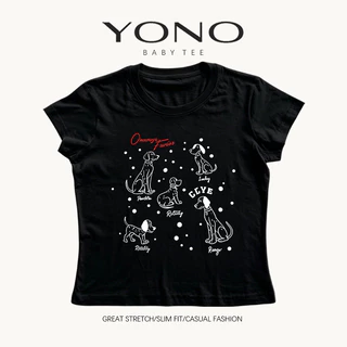 (พร้อมส่ง24ชม.) baby tee สีเทา ลายสุนัขเส้นวาดหลายตัว ฟีลมินิมอลวินเทจ ทรงเข้ารูป ใส่สบายแมตช์ง่าย