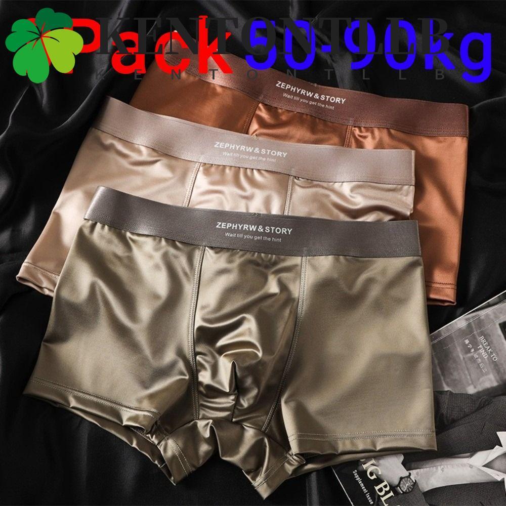 KENTONTLLB 3 ชิ้นกางเกงชั้นในผู้ชายผ้าไหมน้ําแข็ง,Breathable Satin-like Boxers Man Boxer ชุดชั้นใน,หรูหราเรียบ 3D Crotch Double-Layerกางเกงผู้ชายสําหรับฤดูร้อน