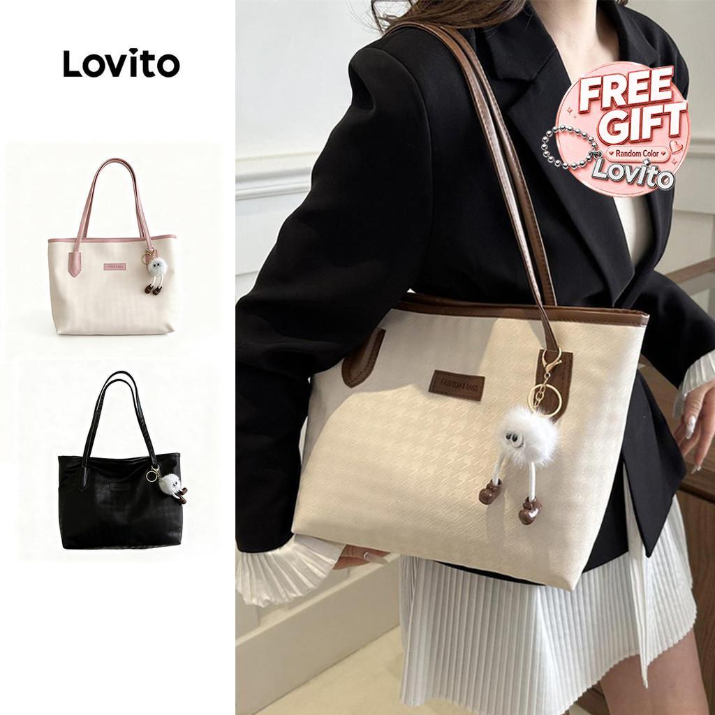 Lovito ลำลองกระเป๋าสะพายไหล่ สีพื้นเส้นโครงปะติดกระเป๋าสะพายไหล่ สําหรับผู้หญิง LFA43710
