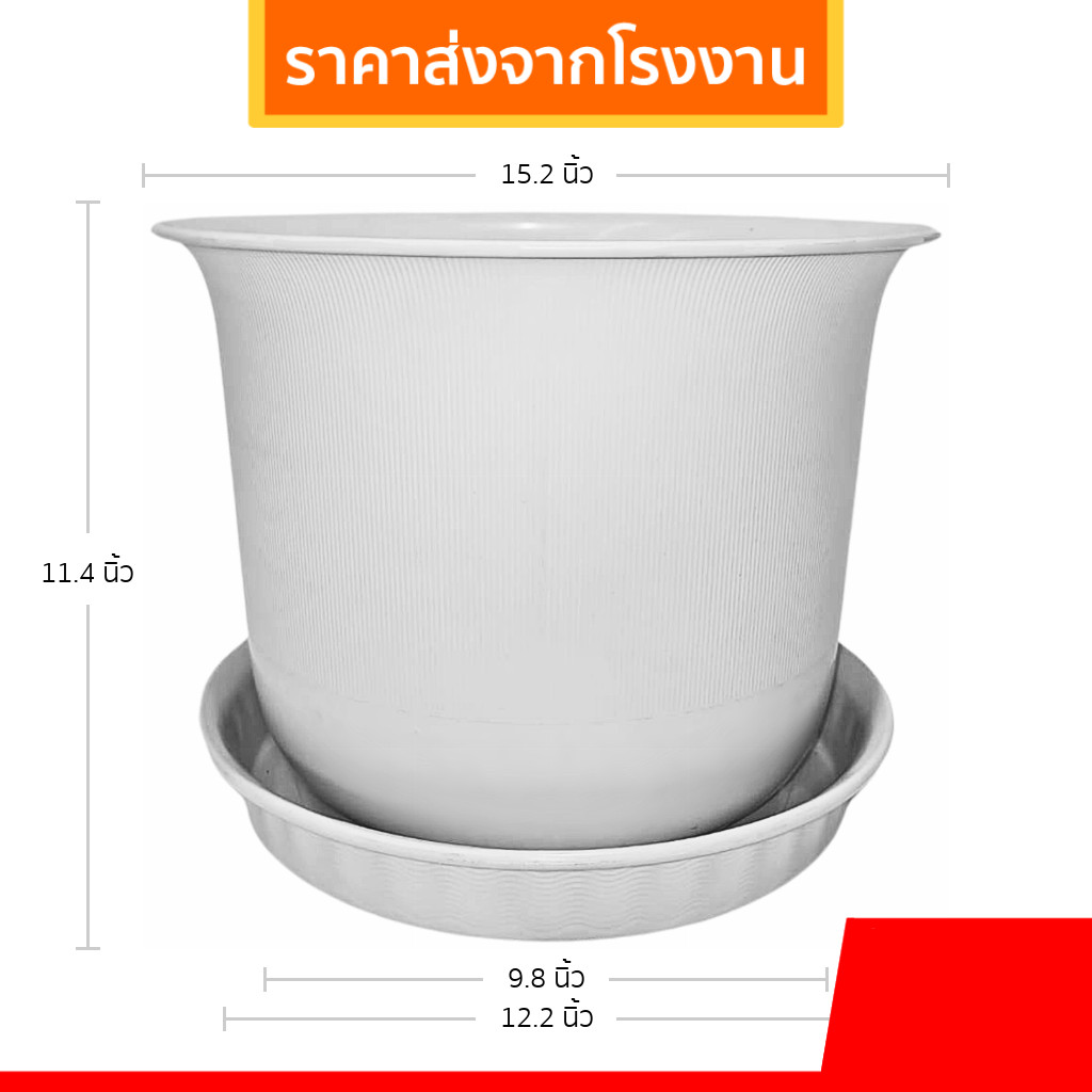 กระถาง กระถางต้นไม้ มินิมอล ถ้วยจีน+จาน ขนาด 15 นิ้ว สีขาว ขั้นต่ำ 3 ใบ ชิ้น อัน