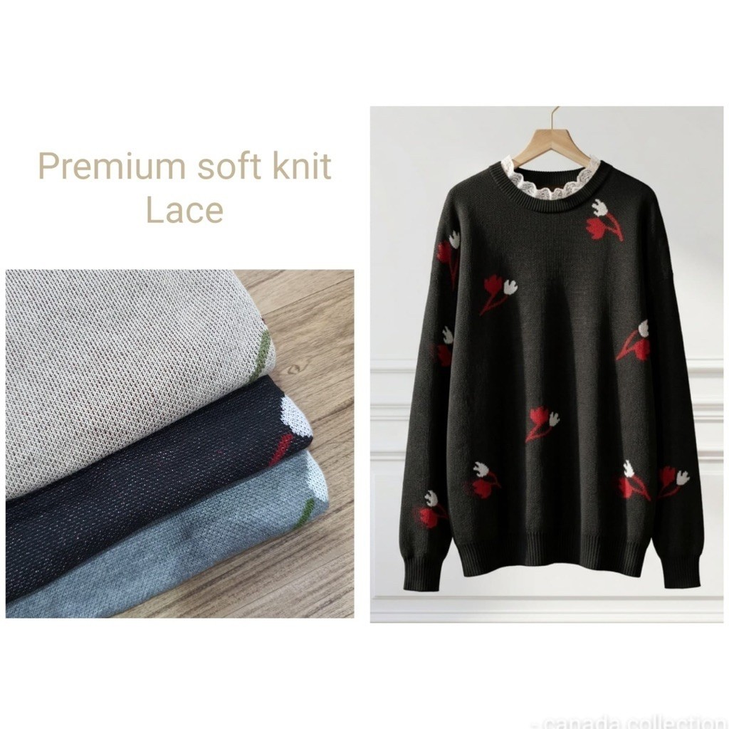 NATA OVERSIZE FLOWER EMBROIDERED KNIT SWETER