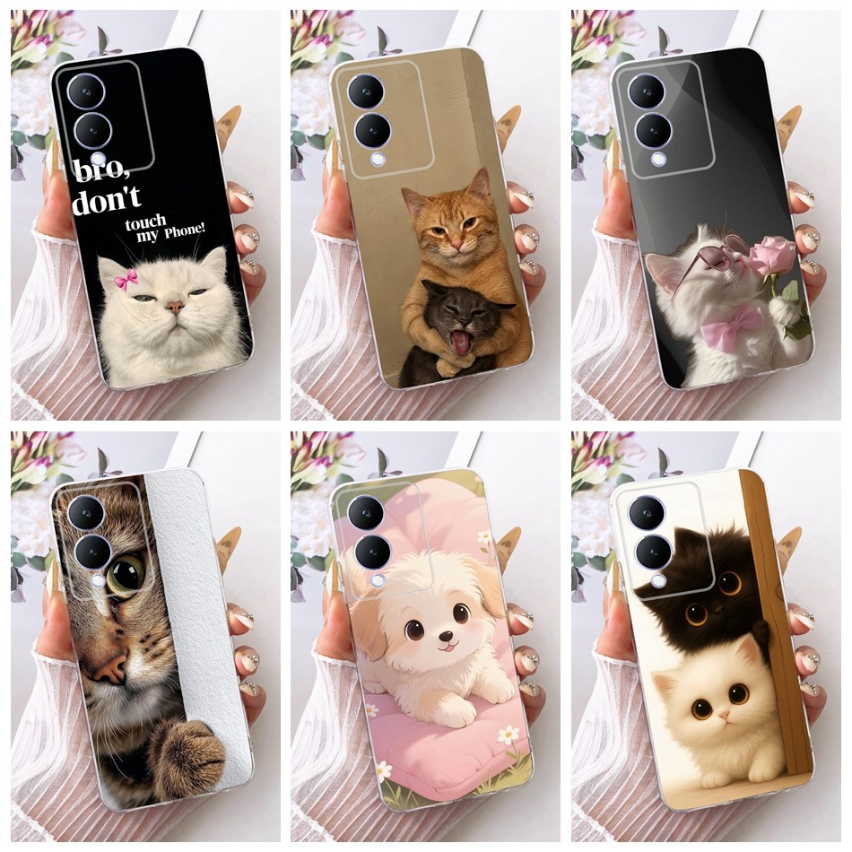 สําหรับVivo Y17s V2310 แมวน่ารักDoggiesรูปแบบเคสโทรศัพท์Vivo Y17S Y 17S 4Gซิลิโคนนุ่มTPUกรณี