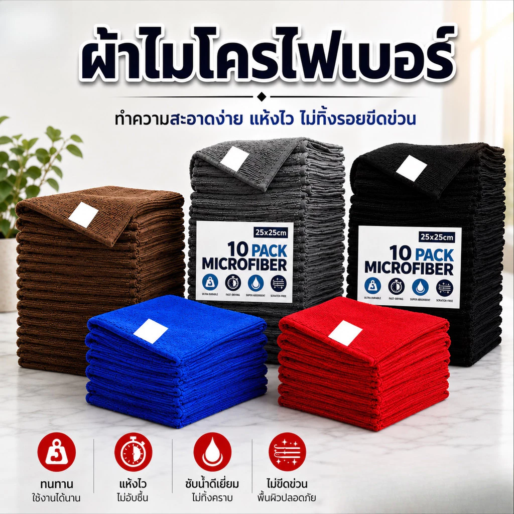 ผ้าไมโครไฟเบอร์ 400GSM หนานุ่ม ซับดี ใช้ได้ทั้งครัว รถ และร้านค้า อเนกประสงค์