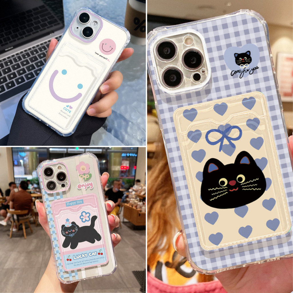 ซองใส่บัตรรูปถ่ายแบบใสสำหรับ เคส For iPhone 13 17 11 16 15 14 12 Pro Max 8 7 X XS Max XR SE โปร่งใสสี่มุม Soft TPUฝาหลัง
