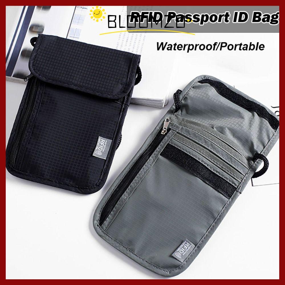 in stockBLOOMZO กระเป๋าเอกสาร, ไนลอนกันน้ํา RFID Passport ID Bag, แบบพกพาอเนกประสงค์แพ็คเก็ตผู้หญิง