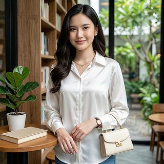 LOVIE | Kemeja Wanita Saten Velvet Premium  | Kemeja Lengan Panjang Simple Elegan Fit to L 16 Warna