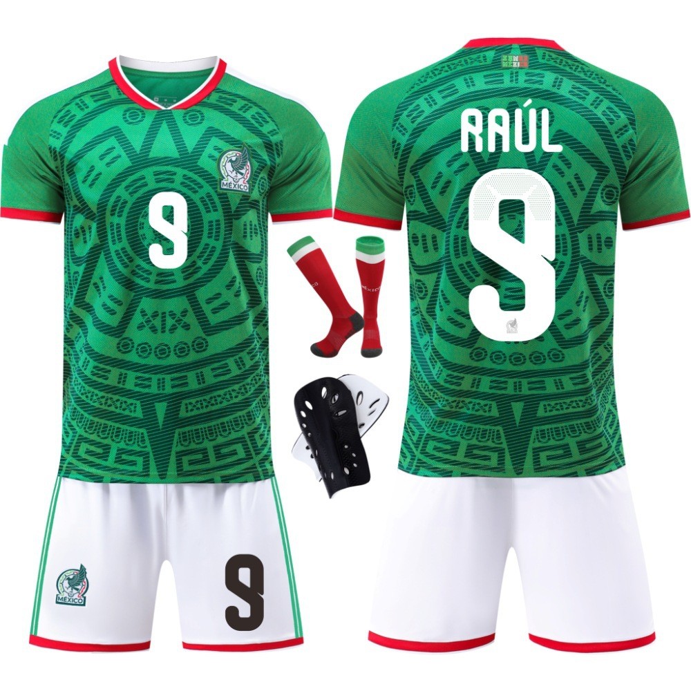 Mexico เสื้อบอลเม็กซิโก 2026 เหย้า เบอร์ 9 / 4 / 11 ลายอัซเต็ก ชุดเต็ม ผู้ชาย เด็ก⚽️