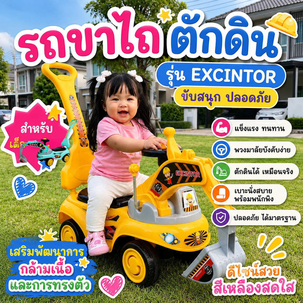 รถขาไถเด็ก 4 ล้อ ซึ่งเป็นของเล่นที่ช่วยส่งเสริมพัฒนาการทางร่างกายและจิตใจของเด็ก