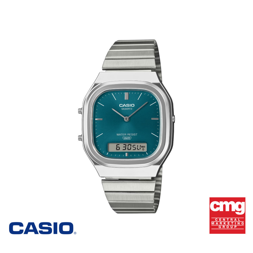 CASIO นาฬิกาข้อมือ CASIO รุ่น AQ-240E-3ADF สายสเตนเลส สีเขียวน้ำทะเล