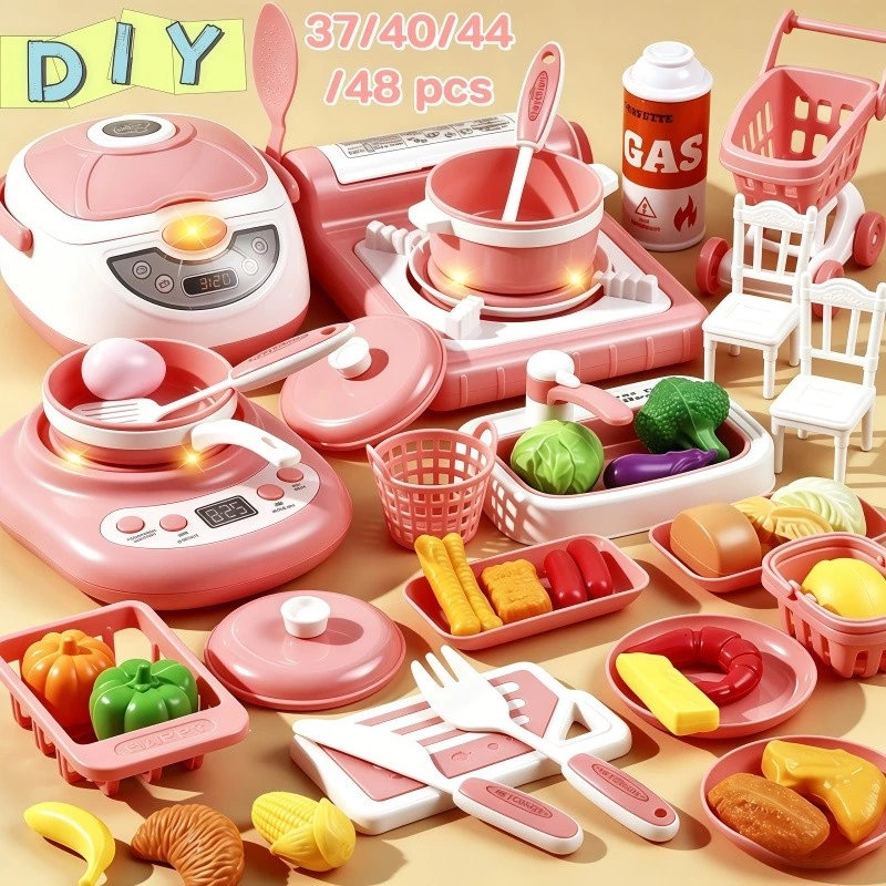 ครัวเด็ก 37/40/44/48 PCS ครัวของเล่นเด็ก ชุด มีแสงและเสียง ของเล่นเสริมพัฒนาการ เครื่องครัวมินิ