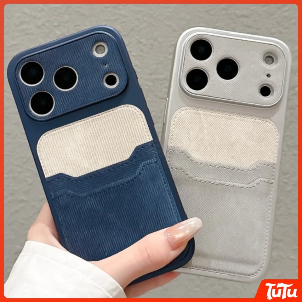 TuTu Minimalist Leather Card Slot Case Compatible for IPhone 17 16 15 14 13 Pro Max with Two-Tone Cross-Section Design, Built-in Card Holder and Drop-resistant