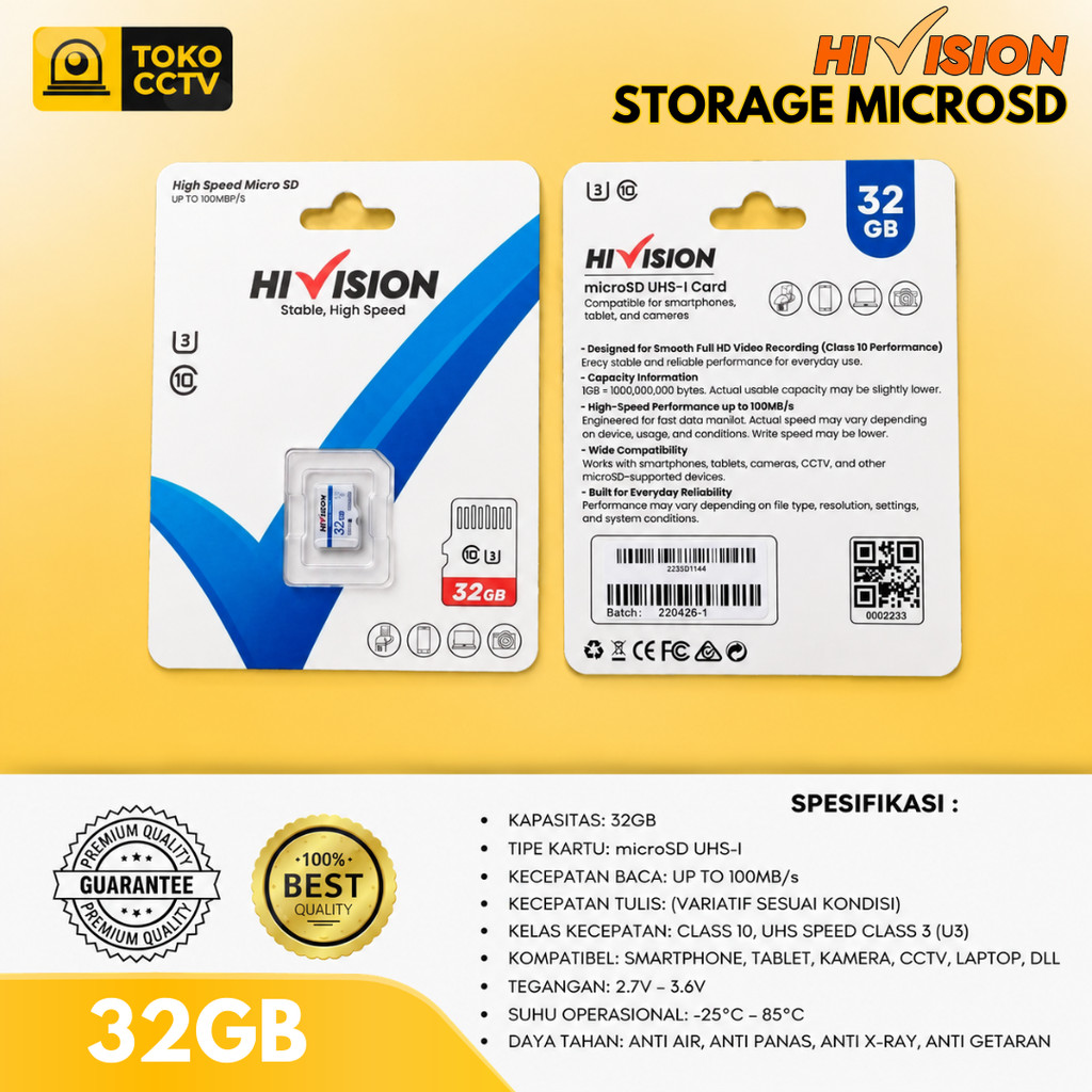 MicroSD HIVISION 32GB 64GB Class 10 U3 UHS-I การ์ดหน่วยความจํากล้องวงจรปิดกล้อง HP