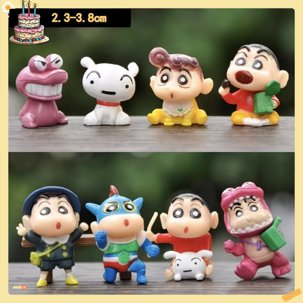ชุดตกแต่งรถยนต์ Crayon Shin-Chan 8 ชิ้นน่ารักโมเดลรถเครยอนชินจังของเล่นการ์ตูนน่ารัก