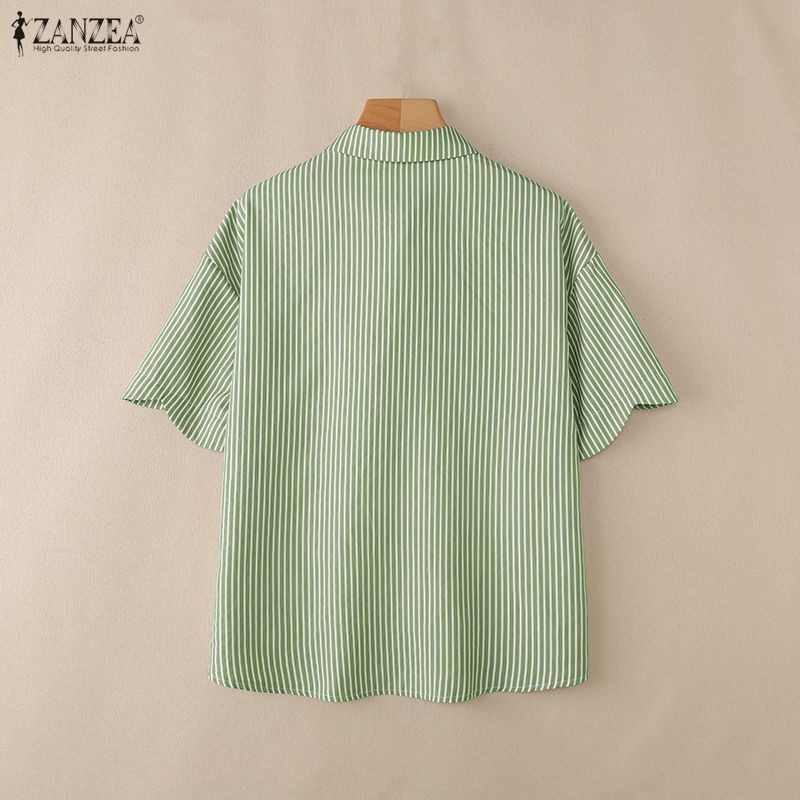 ZANZEA ซานเซีย เสื้อสตรีเกาหลีหลวมแขนสั้นลายหยักแบบอสมมาตรเสื้อลําลอง — صورة 8