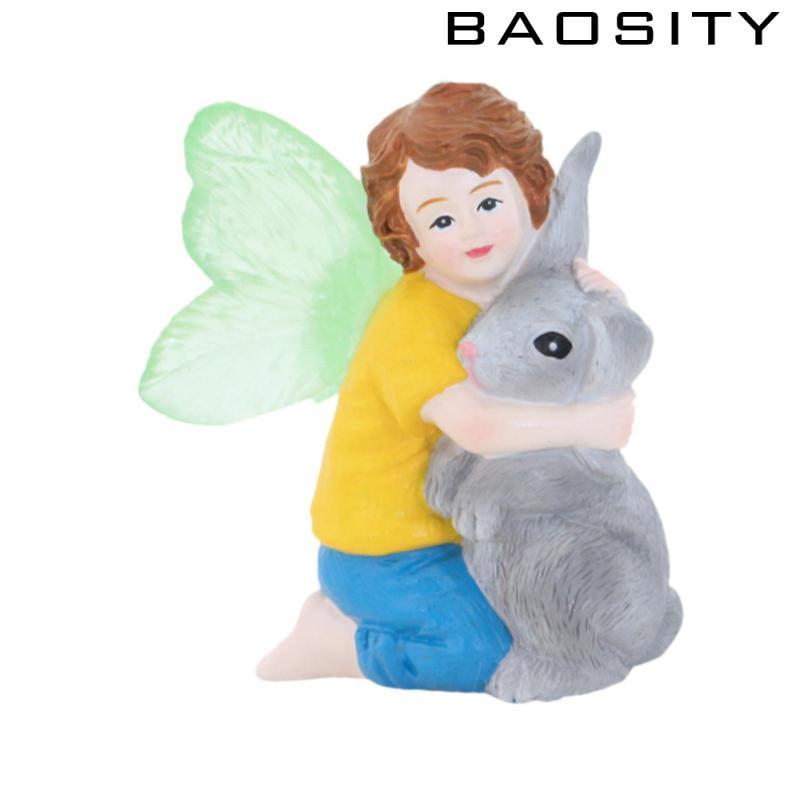 Boy Fairy Holding Bunny รูปปั้น Backyard กระถางต้นไม้ Fairy Garden Accessories