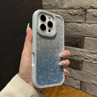 Sparkle Gradual เปลี่ยนเพชร Jewelled โทรศัพท์สําหรับ IPhone 11 12 13 14 15 16 17 Pro Max Air Plus กันกระแทก Glitter กันชนใสกลับกรณีฝาครอบ