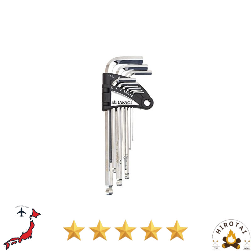 TAKAGI Ball Point Hex Key Set 9pcs - Durable, Precision Designed Tools for Easy Use【高儀 - 9本組】. Unloc