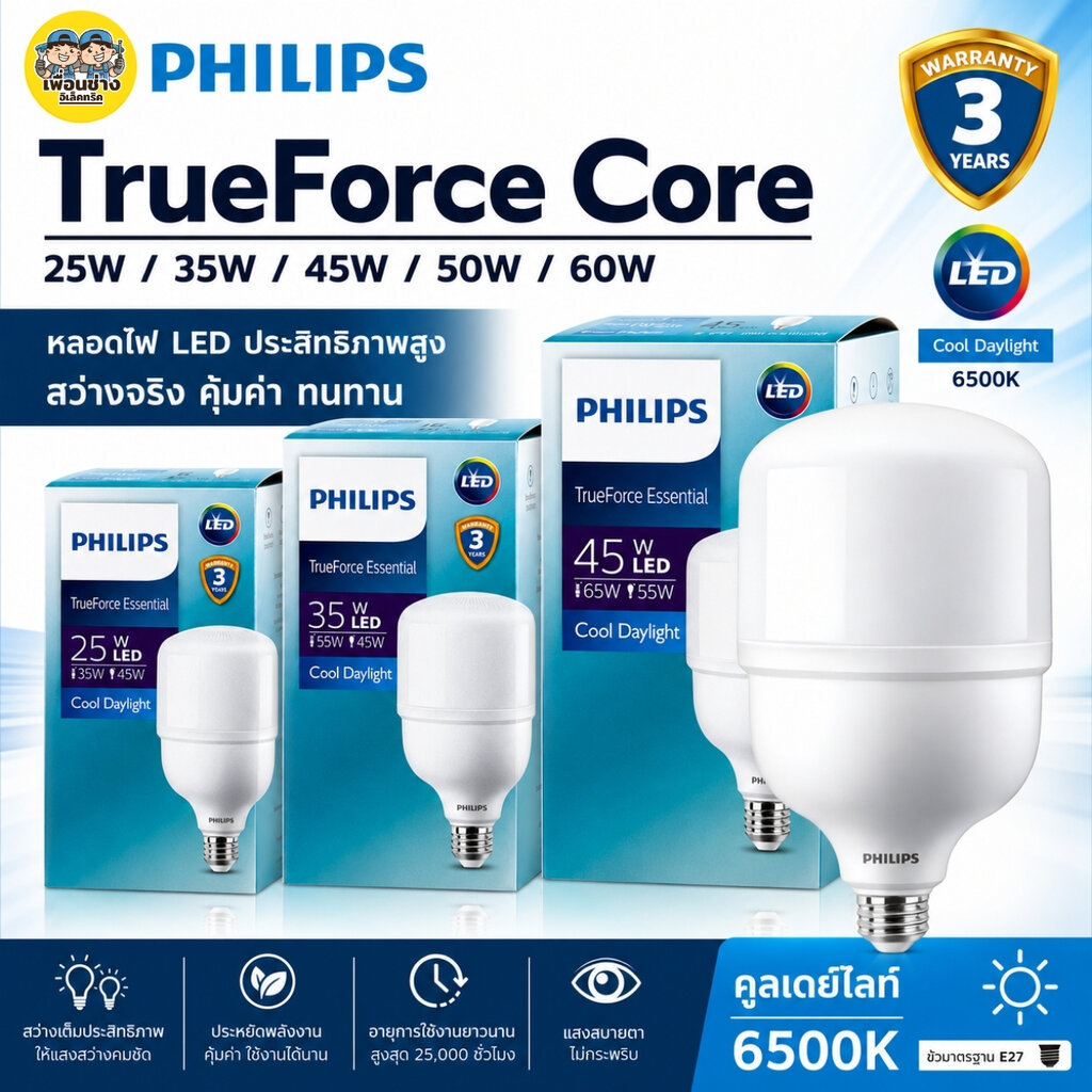 Philips TrueForce Core Gen3 หลอดไฟ LED มี 3 ขนาด  50w 60w 80w ขั้ว E40/E27 หลอดLED แอลอีดี หลอดไฟ ฟิลิปส์