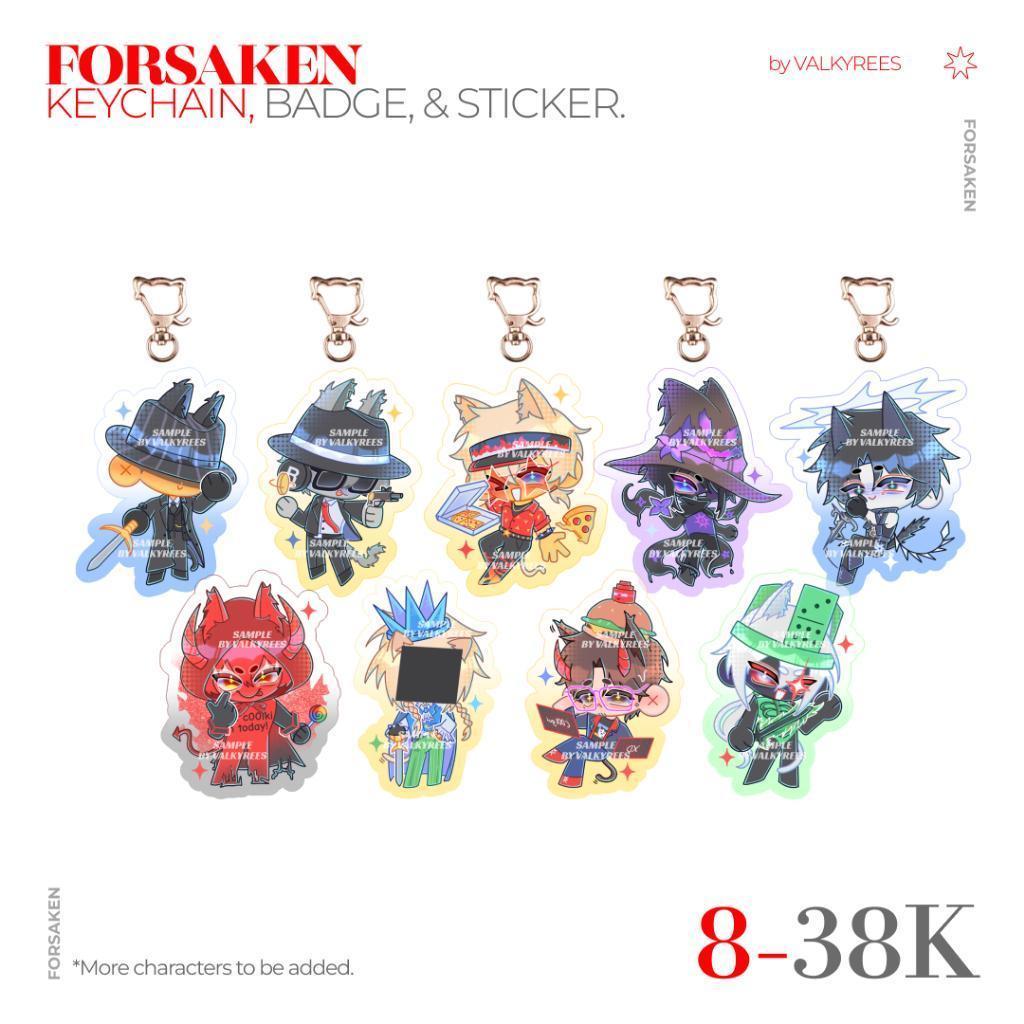 FORSAKEN KEYCHAIN แบตเตอรี่และสติ๊กเกอร์ | ROBLOX Ganci Pin Stiker Elliot Chance Mafioso Itrapped C0