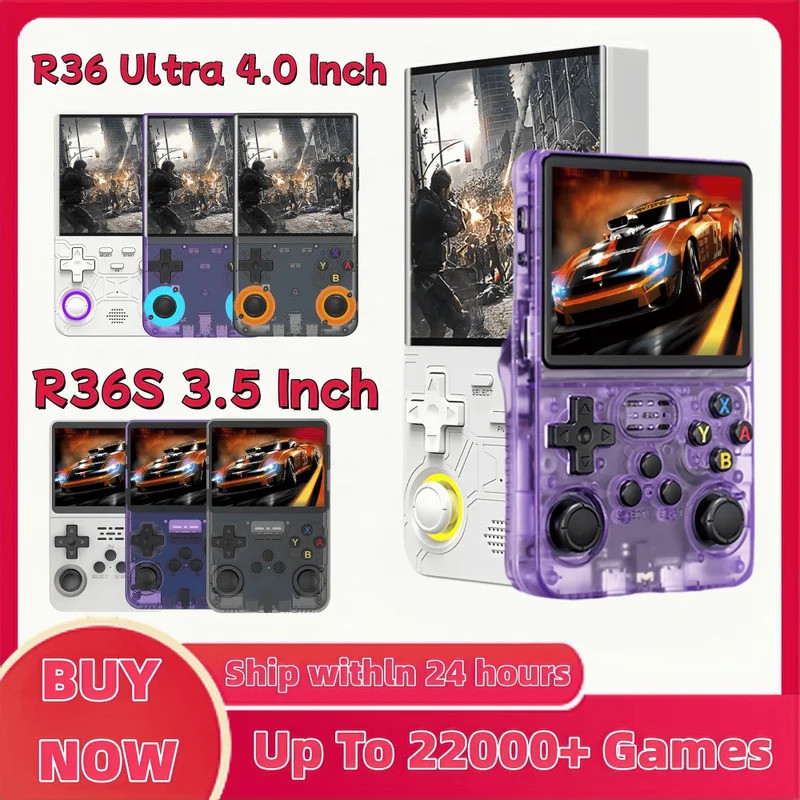 R36S Retro R36 Ultra คอนโซลวิดีโอเกมมือถือหน้าจอ IPS 128GB เกมเครื่องเล่นกระเป๋าแบบพกพา Linux ระบบ R