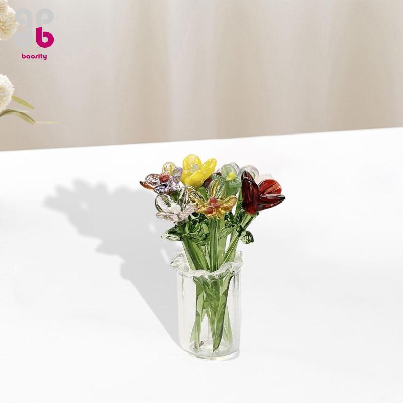 [Baosity] แจกันแก้วใสขนาดเล็กแจกันดอกไม้ตกแต่งสําหรับห้องนั่งเล่นตารางศิลปะหัตถกรรมครบรอบงานแต่งงาน