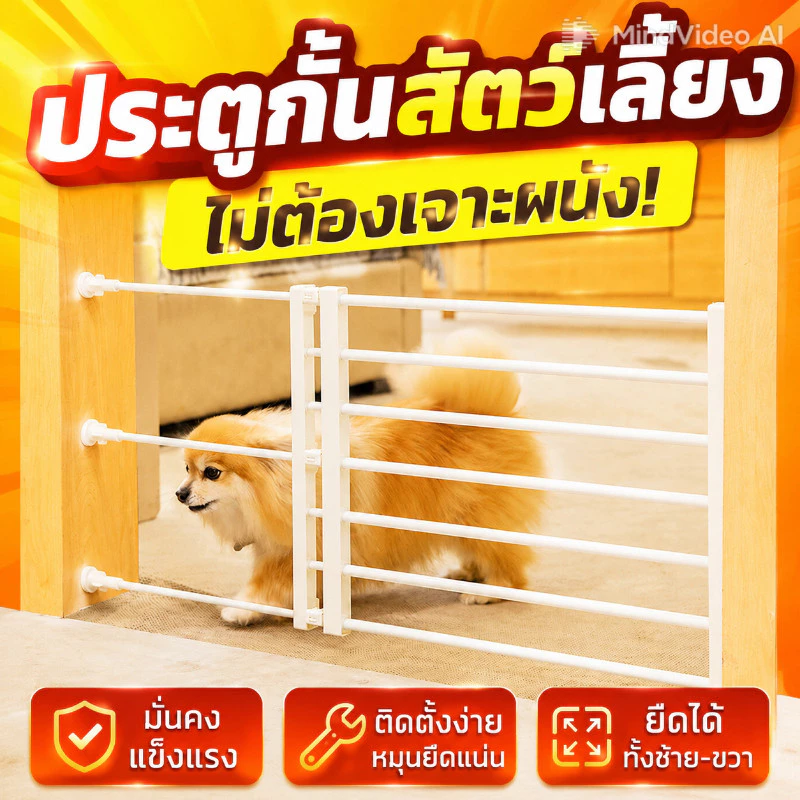 ไทยพร้อมส่ง ที่กั้นหมา ที่กั้นบันได ไม่ต้องเจาะผนัง ความกว้างปรับได้ การแยกสัตว์เลี้ยง